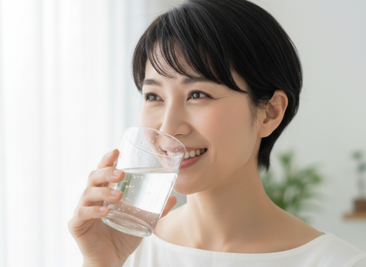 水を飲む女性